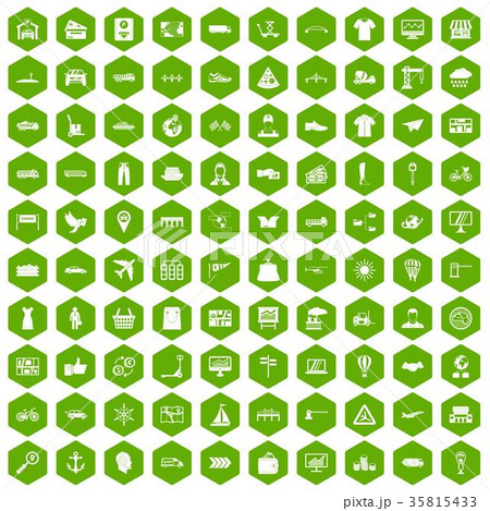 100 logistic and delivery icons hexagon green 35815433