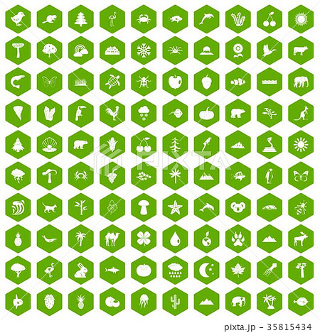 100 nature icons hexagon green 35815434