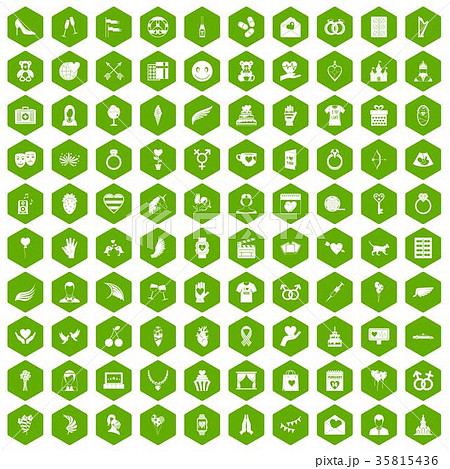 100 heart icons hexagon green 35815436