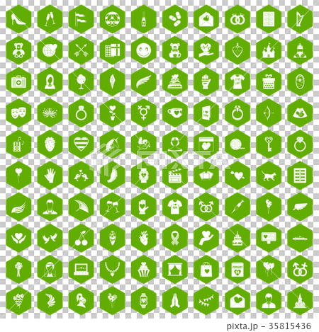 100 heart icons hexagon green 35815436