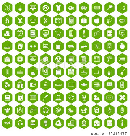 100 learning kids icons hexagon green 100 learning kids icons hexagon green 35815437