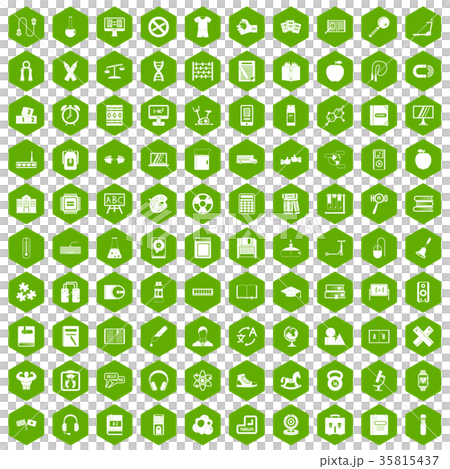 100 learning kids icons hexagon green 100 learning kids icons hexagon green 35815437