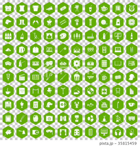 100 leisure icons hexagon green 100 leisure icons hexagon green 35815459