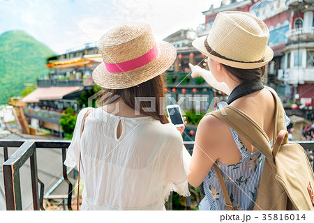 girls visiting famous attractions of Jiufen Taiwan girls visiting famous attractions of Jiufen Taiwan 35816014