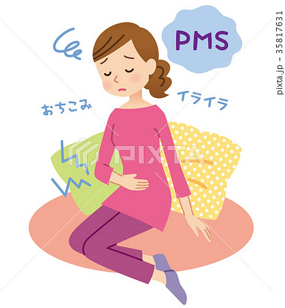 生理痛に悩む女性 Pmsのイラスト素材