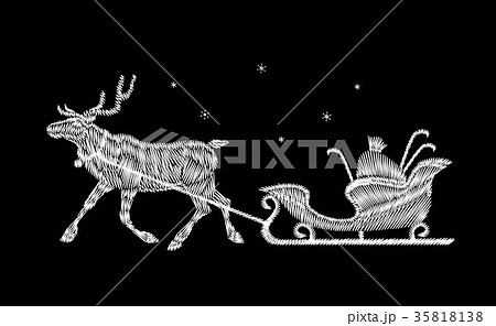 Reindeer Christmas sleigh gift delivery embroidery Reindeer Christmas sleigh gift delivery embroidery 35818138