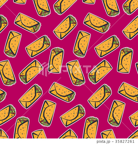 Color pattern with cute cartoon mexican burrito 35827261