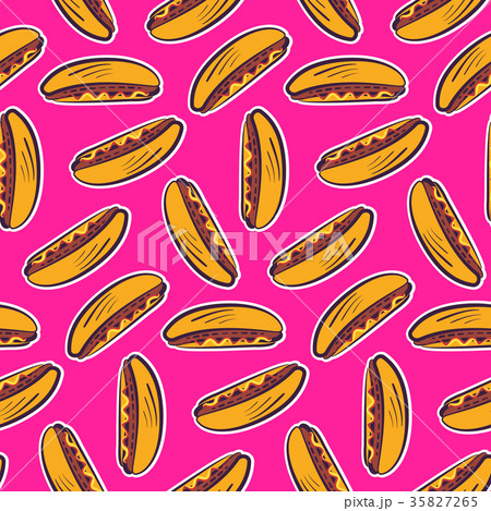 Pattern with cute cartoon american hot dog 35827265