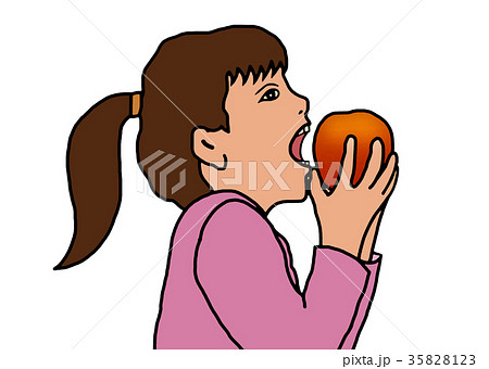 りんごをかじる少女のイラスト素材 35828123 Pixta