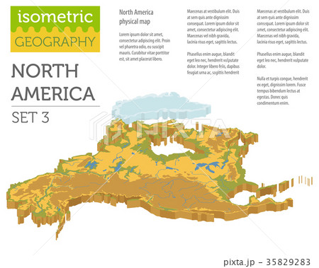 Isometric 3d North America physical map elements 35829283