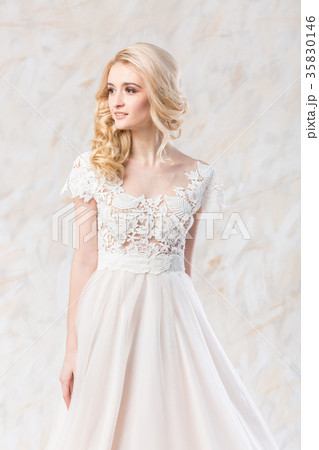 fashionable wedding dress, beautiful blonde model 35830146