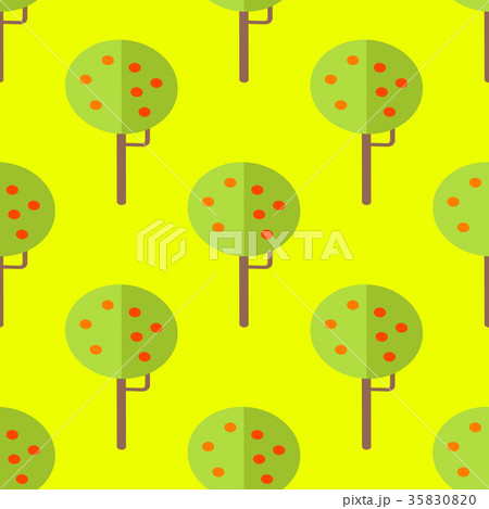 Seamless Pattern with Apple Trees on Yellow Vector 35830820