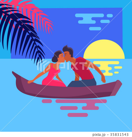 Couple in Love Swims on Purple Canoe and Kisses Couple in Love Swims on Purple Canoe and Kisses 35831543