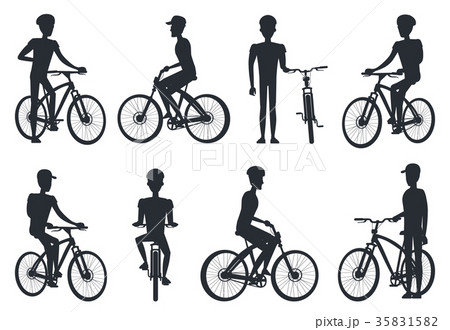 Black Silhouettes of Bicyclist Riding on Bike 35831582