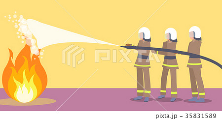 Firefighters in Helmets Trying to Extinguish Fire Firefighters in Helmets Trying to Extinguish Fire 35831589