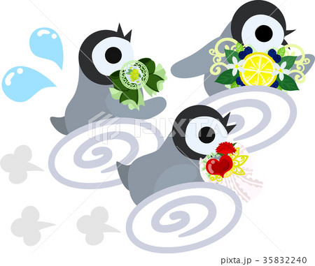 急いで走る可愛い赤ちゃんペンギンのイラスト素材