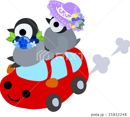 おしゃれで可愛い赤ちゃんペンギンと車のイラスト素材