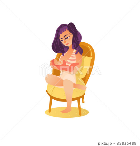 vector flat girl sitting at chair with infant baby 35835489