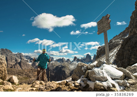 Hiker enjoying view from top of mountain Hiker enjoying view from top of mountain 35836269
