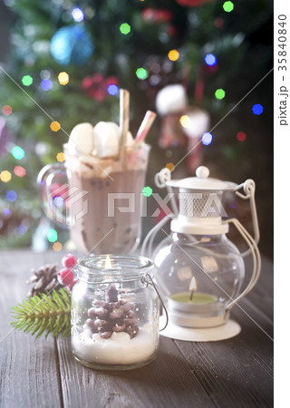 Christmas candles and ornaments over background Christmas candles and ornaments over background 35840840