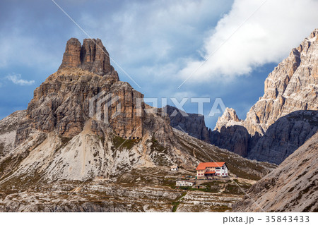 rifugio high at the Dolomites mountains 35843433