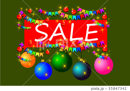 New Year's sale with flags and balls New Year's sale with flags and balls 35847342
