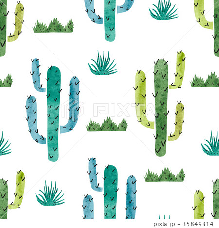 Watercolor cactus seamless pattern. 35849314