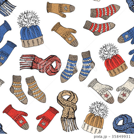 Winter season doodle clothes seamless pattern 35849931