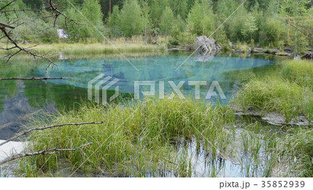 Amazing blue geyser lake in the mountains of Altai 35852939