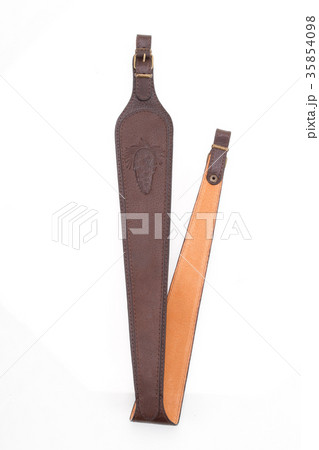 armored brown leather belt on white background 35854098