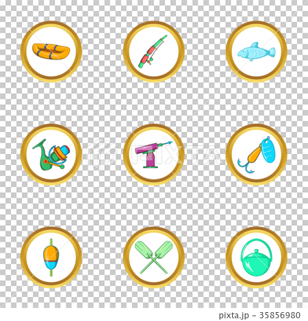 Life of fisherman icon set, cartoon style Life of fisherman icon set, cartoon style 35856980