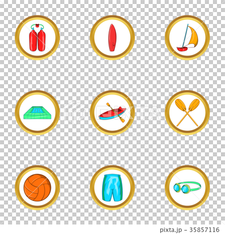 Water sport holiday icon set, cartoon style Water sport holiday icon set, cartoon style 35857116