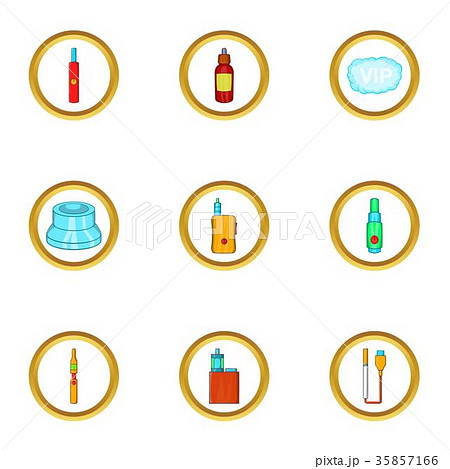 Electronic smoke device icon set, cartoon style Electronic smoke device icon set, cartoon style 35857166