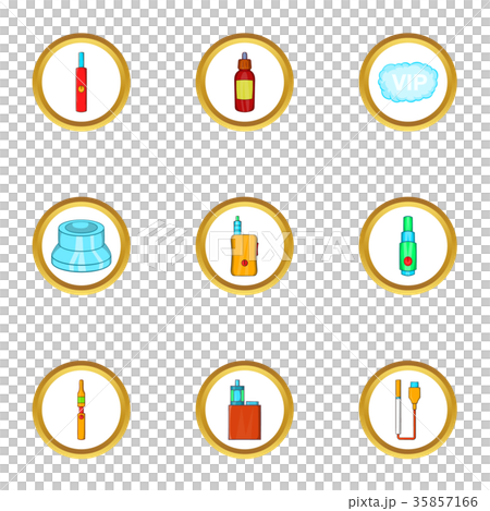 Electronic smoke device icon set, cartoon style Electronic smoke device icon set, cartoon style 35857166