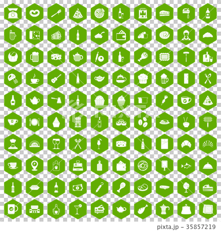 100 restaurant icons hexagon green 35857219