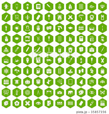 100 paint school icons hexagon green 35857356