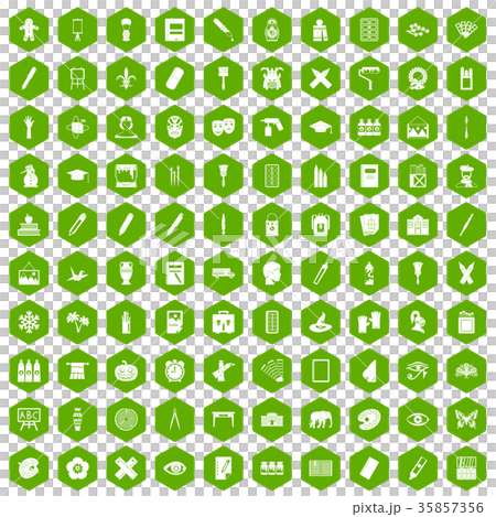 100 paint school icons hexagon green 35857356
