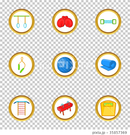 Fitness icon set, cartoon style Fitness icon set, cartoon style 35857369