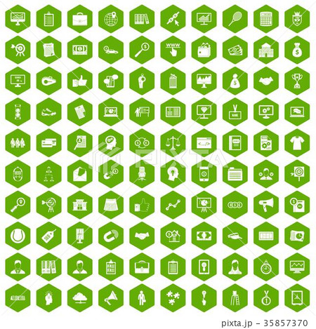 100 partnership icons hexagon green 35857370