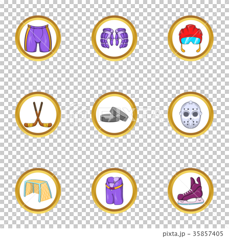 Hockey equipment icon set, cartoon style Hockey equipment icon set, cartoon style 35857405