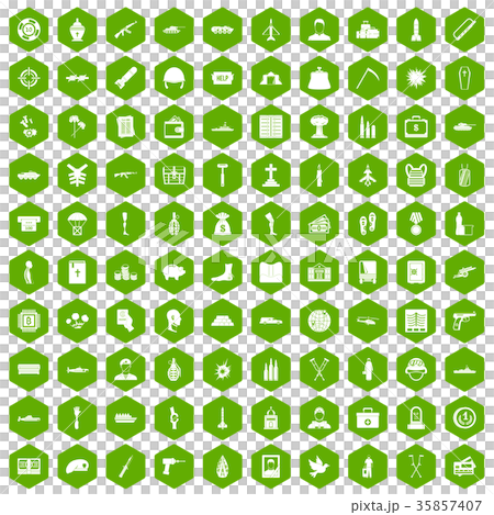 100 war crimes icons hexagon green 35857407