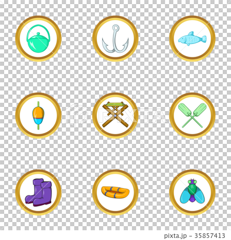 Fishing icon set, cartoon style 35857413