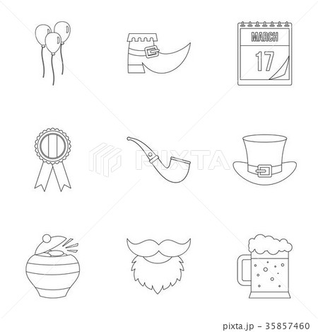 St. Patrick holiday icon set, outline style St. Patrick holiday icon set, outline style 35857460