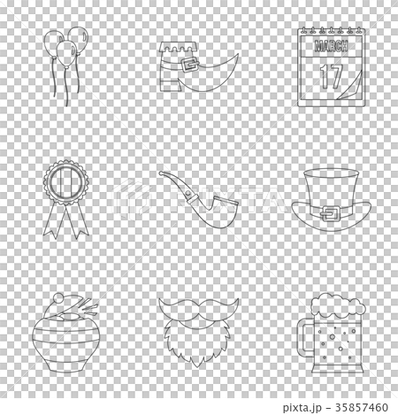 St. Patrick holiday icon set, outline style St. Patrick holiday icon set, outline style 35857460