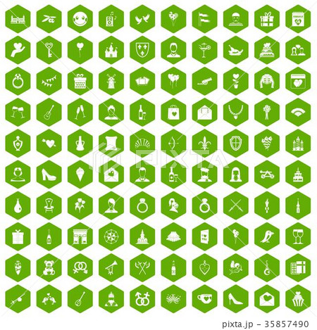 100 valentine day icons hexagon green 35857490