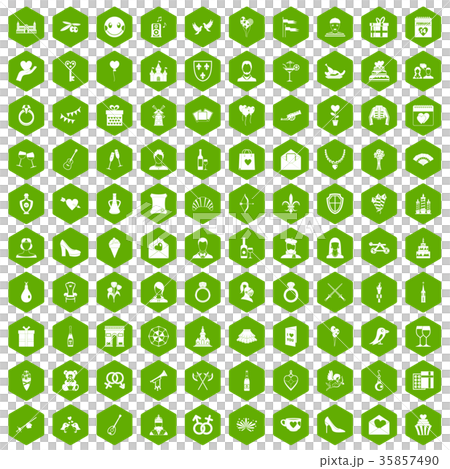 100 valentine day icons hexagon green 35857490
