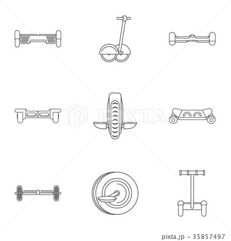 Electric scooter icon set, outline style Electric scooter icon set, outline style 35857497