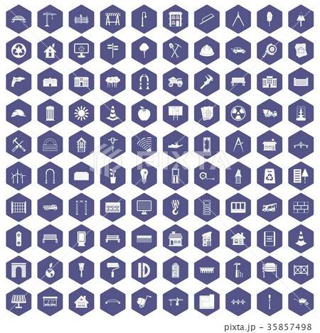 100 architecture icons hexagon purple 35857498