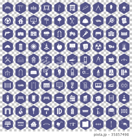 100 architecture icons hexagon purple 35857498