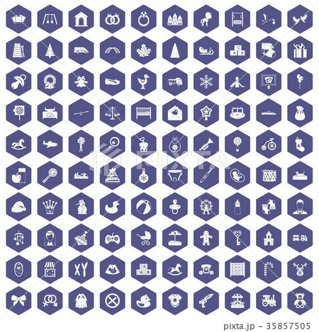 100 baby icons hexagon purple 100 baby icons hexagon purple 35857505